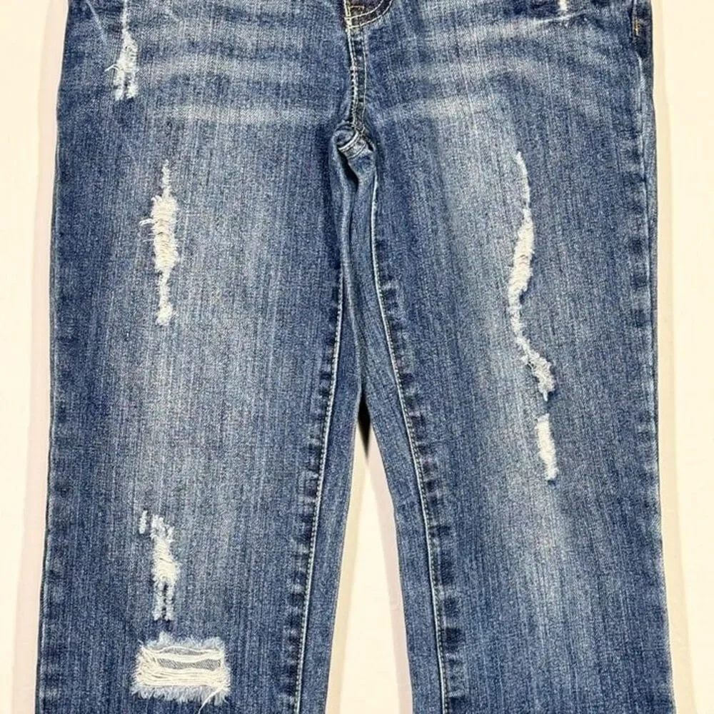 Vintage Justice Girls Jeans Size 12 Distressed Y2K Embroidered Pocket Low Rise